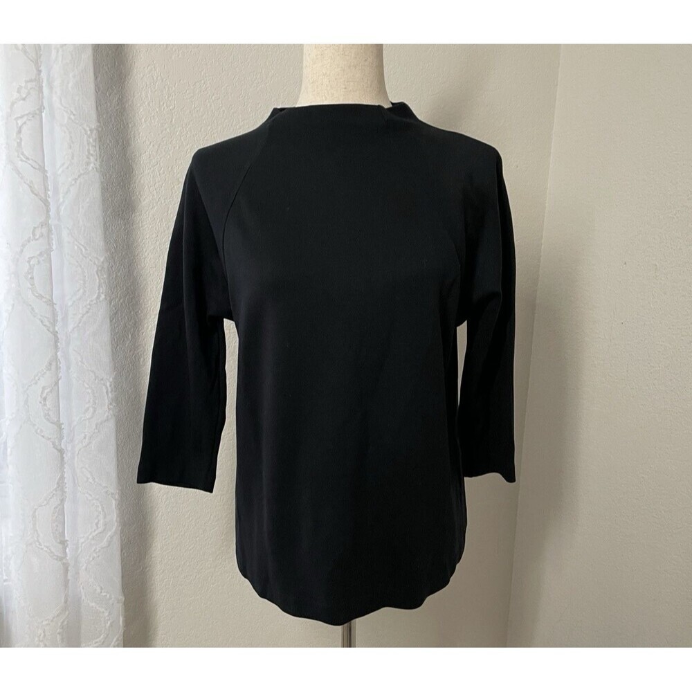 J.Jill Womens Ponte Knit Top Black 3/4 Sleeve Minimalist Petite Small Mock Neck